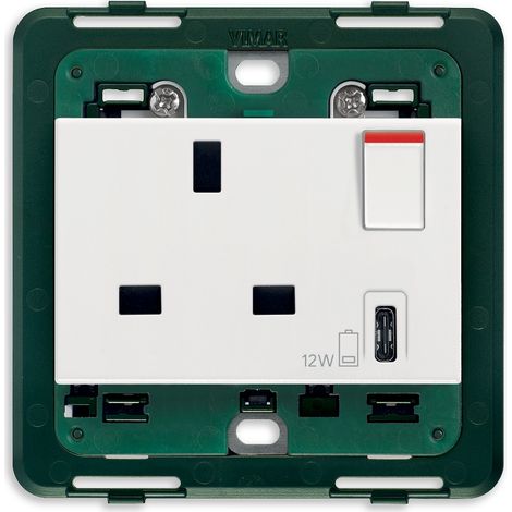VIMAR - 14223.C Toma BS 2P+T 13A + interruptor rojo + USB C blanco