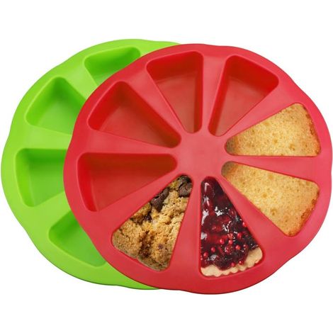 2 PCS Grand Moule à Gâteau en Silicone Moules à Pâtisserie 8 Triangle Cavité Moule à Gâteau Original Silicone Moule à Savon Bake Ware Moule à Pizza pour Dessert Muffin Biscuit(Vert et Rouge) (1/5)