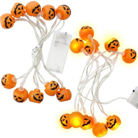 Guirlande lumineuse LED citrouille d'Halloween (2 guirlandes, 1,5 mètre/10 lumières), fonctionne sur piles (1/5)