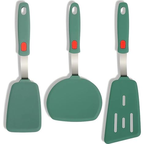 Juego de espátulas de silicona (3 piezas), resistentes al calor, un gran ayudante de cocina, aptas para cocinar, hornear y freír, aptas para lavavajillas (verde oscuro). (1/4)