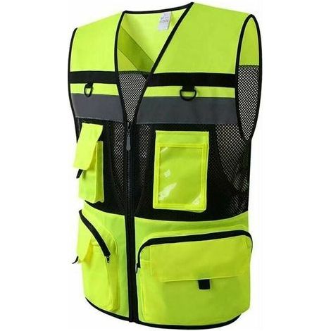 Gilet de sécurité réfléchissant à plusieurs poches Gilet de sécurité réfléchissant pour entrepreneur, gilet orange / jaune, vert, M (1/5)