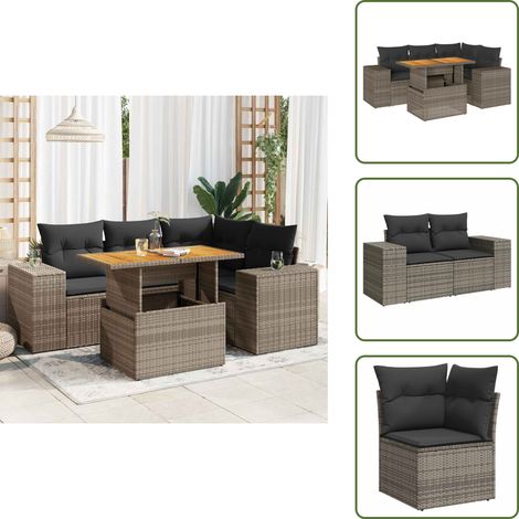 The Living Store Set Divano da Giardino 5 pz con Cuscini Grigio in Polyrattan - Seduta angolare