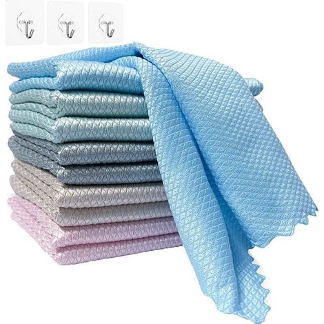Chiffon spécial en écailles de Poisson pour Le Nettoyage Réutilisable pour Verre Miroir Vitre Voiture Cuisine,40x30 cm,Lot de 10 (1/5)