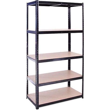 Étagère d'entrepôt en métal Peint en Acier 90 x 40 x 180 cm 5 étagères en Bois Max 870 kg Noir (1/5)