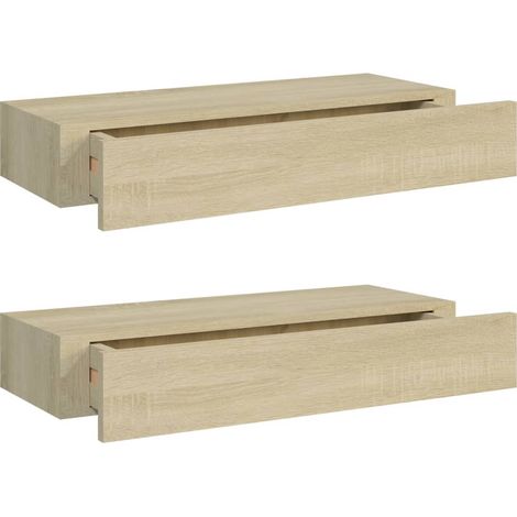 Étagères à tiroirs murales 2 pcs Chêne 60x23,5x10 MDF (1/5)