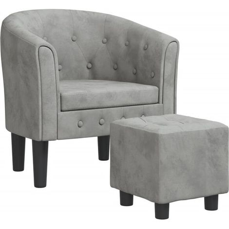 Fauteuil avec repose-pieds, velours gris clair (1/5)