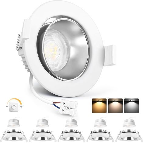 Set of 6 recessed spotlights, 5W dimmable LED, aluminum, IP44, 3000K-6500K, bathroom (1/5)