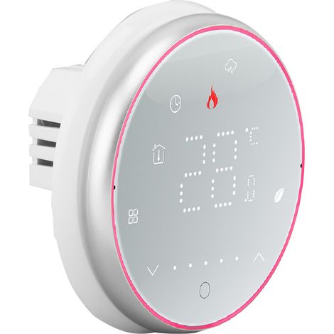 Intelligenter Thermostat, 1 Woche programmierbar, LED-Anzeige, runder Innenthermostat, AC 95–240 V, für Warmwassersysteme, Weiß (1/5)