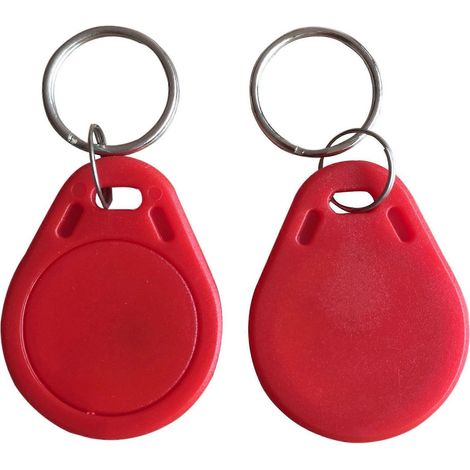 10 porte-clés RFID rouges 13,56 MHz avec anneaux métalliques, mémoire 4K, compatibles avec les systèmes de contrôle d'accès NFC.