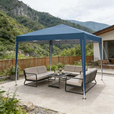 Gazebo pieghevoli 3x3 m con borsa da trasporto, altezza regolabile, impermeabile e anti-UV, blu