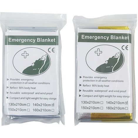 Or et argent, 1,4 x 2,1 m Couverture de survie portable et multifonctionnelle jetable en film PET et aluminium, idéale pour l'isolation thermique en milieu sauvage et les premiers secours. (1/5)