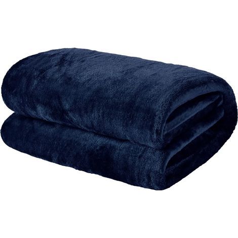 Couverture en flanelle douce et chaude, grande taille, bleu marine(BR) (1/4)