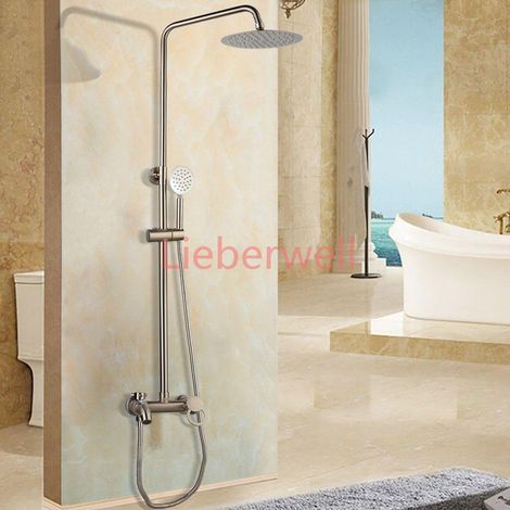 ensemble de robinets de douche mural Nickel brossé réglable barre de douche de pluie mélangeur d'eau froide et chaude ensembles de douche (1/5)