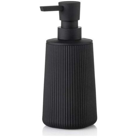 PA Piccolo dispenser di sapone per bagno e cucina, stile rustico moderno a righe, in plastica, con pompa, nero opaco (1/4)