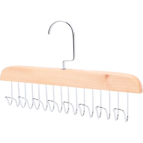 Porte-ceintures organisateur en bois polyvalent grand volume gain de place pour cravates chapeaux sous-vêtements 8 crochets couleur bois (1/5)