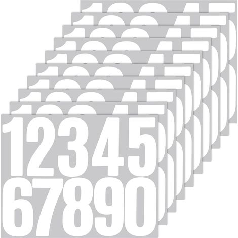 Lot de 100 autocollants en vinyle imperméable pour numéro de porte, numéros de poubelle, autocollants pour numéros de maison pour poubelles à roulettes, panneaux, adresses (blanc) (1/5)