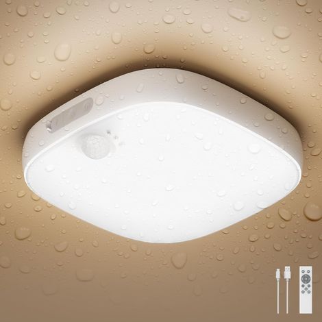 Plafonnier LED Avec Détecteur De Mouvement, Lampe De Douche IP65 Étanche, Lampe De Salle De Bain Rechargeable, Plafonnier Sans Fil Avec Couleurs RGB, Télécommande, Pour Salle De Bain,Garage (1/5)