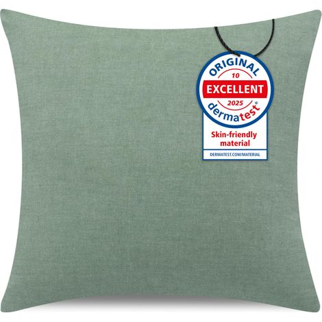 Taie Oreiller 40x40 Cm,Taie d'oreiller Lot De 1, 100% Coton Lavé, Housse Coussin avec Fermeture Eclair, Doux Resistant Et Confortable, Vert Taie (1/5)