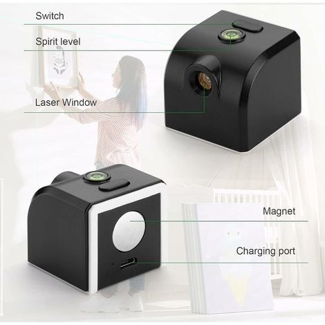 Niveau laser vert rechargeable Max 20 m/66 pi, ligne croisée verticale/horizontale, fixation aimantée, compact et portable, outil de mesure léger (1/4)