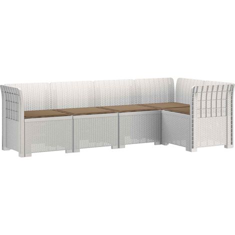 5-Seater Garden Sofa with Cushions Rattan Look PP White vidaXL (1/5)