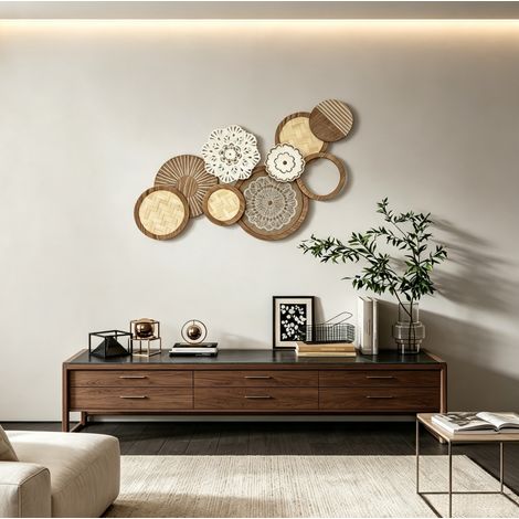 Décoration murale en bois 83,8x4,4x44,5 cm effet naturel, facile à monter pour salon FloraGrace (1/5)