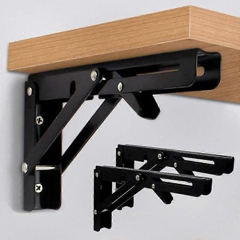 Lot de 2 supports d'étagère pliables robustes noirs de 20 cm (8 pouces), supports triangulaires pliables en métal pour tables et tabourets - AquaForge (1/5)