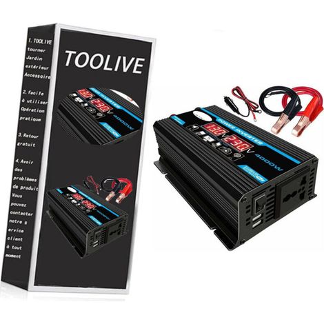 Inverter 12V 220V, inverter a onda sinusoidale pura da 4000W, inverter di potenza da auto a auto 12V 220V / 110V CA, convertitore di carica, adattatore inverter doppio USB, trasformatore modificato -