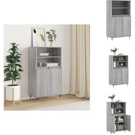 Buffet haut Sonoma gris 60x36x110 cm Bois d'ingénierie - Buffet Design Industriel - Meuble Rangement - Armoire Cuisine - Commode Salon - Étagères Murales (1/5)