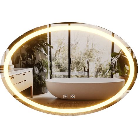 MIROIR LUMINEUX DE SALLE DE BAIN LED 50703CM OVALE ÉCLAIRAGE TRICOLORE FONCTION DÉSEMBUAGE ÉCRAN TACTILE (1/5)