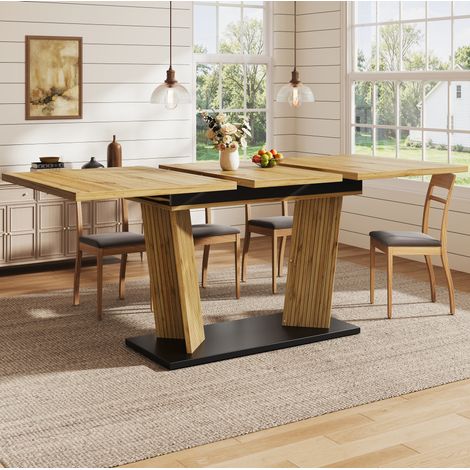 Mesa de comedor extensible 120-160 x 80 cm en MDF y metal, efecto roble, DESVIAE (1/5)