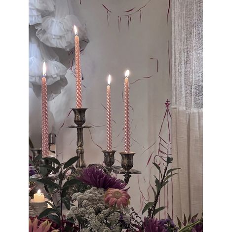 Set de bougies cônes roses de 10 pouces (25 cm), 4 bougies cônes sans goutte authentiques, bâtons de bougies à combustion propre de 8 heures pour mariage, rose. (1/5)