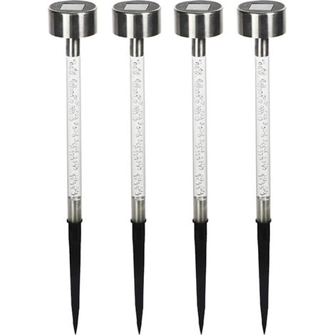 Lot de 4 lampes solaires LED à couleur changeante pour décoration extérieure de pelouse et jardin, piquets en acrylique et acier inoxydable (1/5)