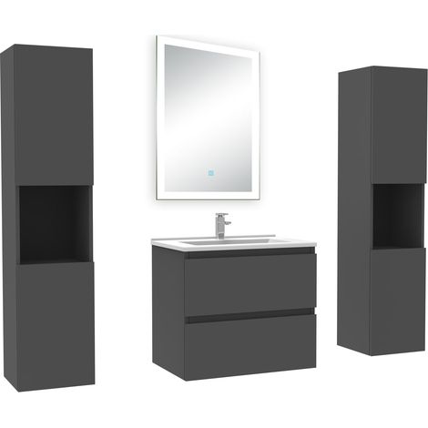 Ocean Ensemble meuble Salle de Bain 60cm avec colonne + miroir lumineux dimmable anthracite