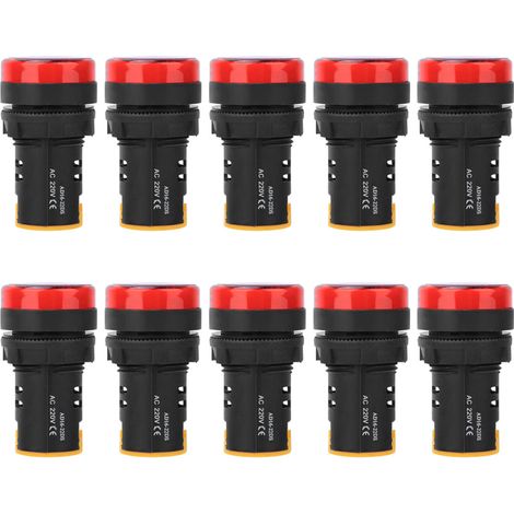 10 Pièces Voyant Lumineux LED BERM, Coque Anti-Feu PC, Diamètre 22mm, 220V, Rouge AD16-22D/S (1/5)