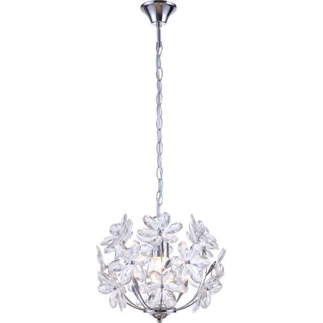 Lampada a sospensione lampada a sospensione lampada a foglia sospensione a soffitto design floreale, acrilico, cromo, lampada con paralume, forma sferica, 1x E27, DxH: 34x87 cm