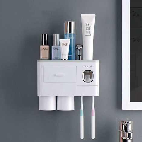Ensemble de tasses de gargarisme d'aspiration magnétique porte - gobelet de brosse à dents porte - objets porte - gobelet de brosse à dents pour couple porte - cylindre à dents mural d'aspiration (1/5)