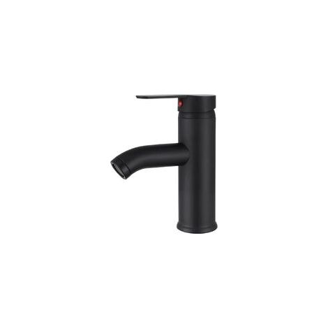 Robinet mitigeur lavabo noir mat en cuivre, levier monotrou, design rétro – (1/4)