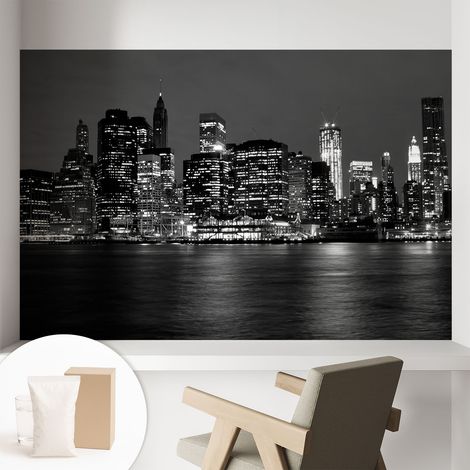 Papier peint intissé décoratif avec motifs pour salon et chambre a motif - Colle incluse gratuite Métropole nocturne 104x70 cm (1/5)
