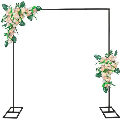 1 Arche de mariage réglable 2M, Structure carrée noire, Base en T stable, Support décoration fête