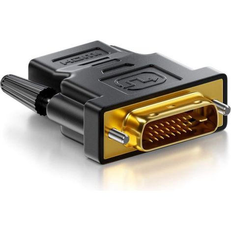 1 Adaptateur HDMI vers DVI, Plaqué Or, Bidirectionnel 1080p, Pour PC Écran Projecteur, Noir (1/5)