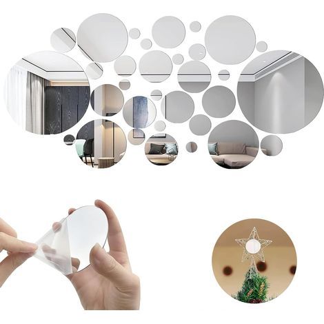 Set di 32 adesivi rotondi a specchio 3D, adesivi murali rimovibili, fai da te (32 pezzi) (1/5)