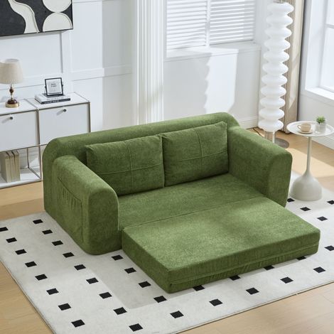 2-en-1 canapé-lit convertible sans armature, sofa pliable de sol avec accoudoirs, canapé compressé en boîte pour dormir – Vert, 179x95x79 cm (1/4)