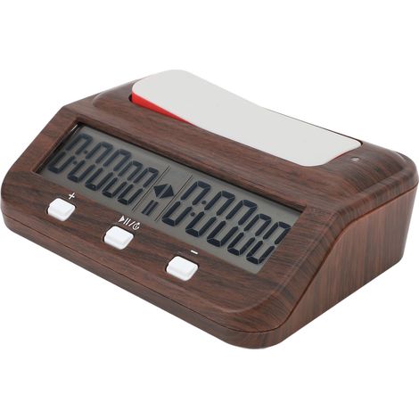 Horloge d'échecs portable avec compte à rebours, alarme sonore, aspect bois et fonction de temporisation. Idéale pour la compétition professionnelle. (1/5)