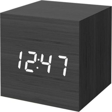 Reloj despertador digital, moderno mini reloj despertador de escritorio cúbico con luz LED en madera, muestra la hora y la temperatura para niños, dormitorios, hogar, residencias estudiantiles, viajes (1/5)