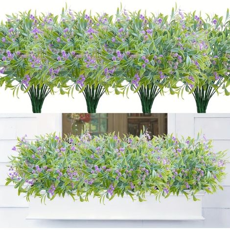 Lot de 4 Fleurs Artificielles Extérieur Anti-UV – Plantes Artificielles Décoration Jardin Balcon Terrasse Jardinière Sans Entretien, Violet (1/3)