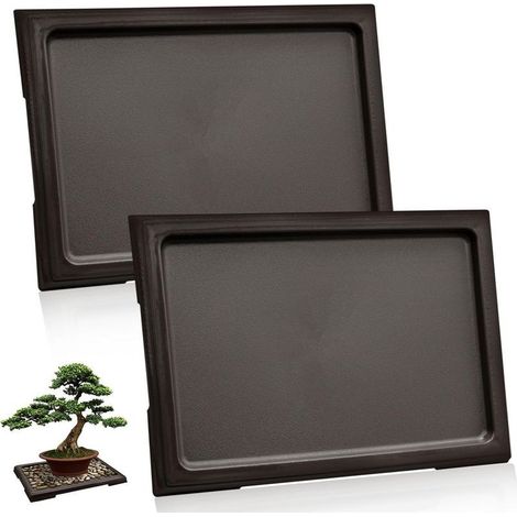 Lot de 2 bacs à bonsaï bacs d'humidité, bacs Drainage carrés en Plastique pour Pots Fleurs, bacs récupération d'eau pour Plantes, bacs Galets pour Plantes d'intérieur, Cactus, bonsaï (Noir) (1/5)