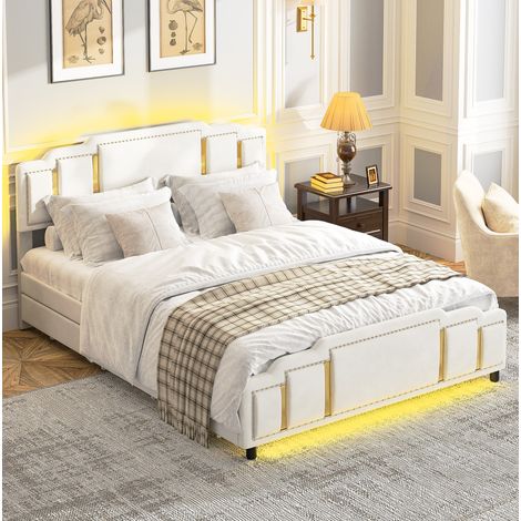 Bett Doppelbett Stauraum 140x200 Samt Beige HAVRYA (1/5)