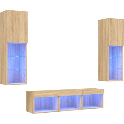 Mobile TV multimediale mensola TV buffet TV sala da pranzo soggiorno camera da letto con LED 5 pezzi legno ingegnerizzato Sonoma Oak marrone 020029417