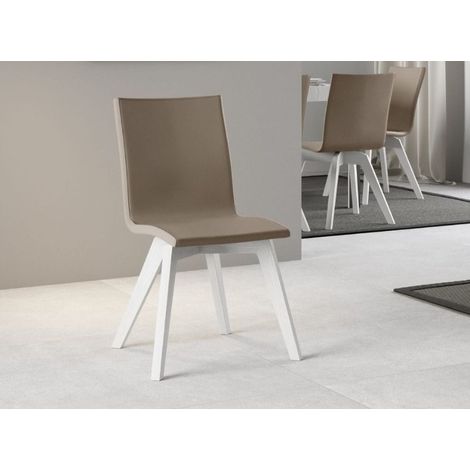Chaise moderne simili cuir marron et pieds bois frêne blanc Julak (1/4)