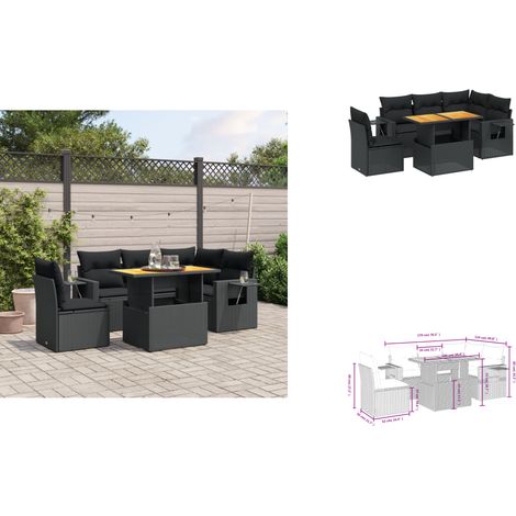 Salon de jardin 6 pcs avec coussins noir résine tressée - Ensemble Salon De Jardin - Meuble Extérieur - Résine Tressée - Rotin Synthétique - Table Extensible (1/3)
